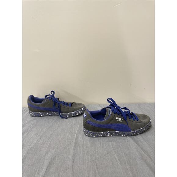 PUMA Mens Classic Suede Grey/Blue Paint Splatter Sneakers 359661-01 Sz 8 Charity main image 2